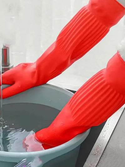 A pair of long rubber gloves with cow tendons, laundry, dishwashing, and cleaning gloves can protect your hands