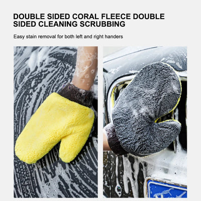 SEAMETAL Microfiber Car Washing Glove Double-Faced Thickened Coral Fleece Cleaning Brush Gloves Car Detailing Cleaner Care Tool