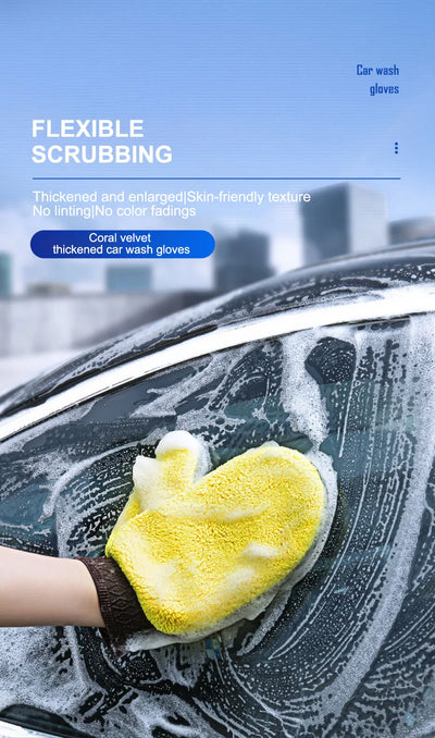 SEAMETAL Microfiber Car Washing Glove Double-Faced Thickened Coral Fleece Cleaning Brush Gloves Car Detailing Cleaner Care Tool