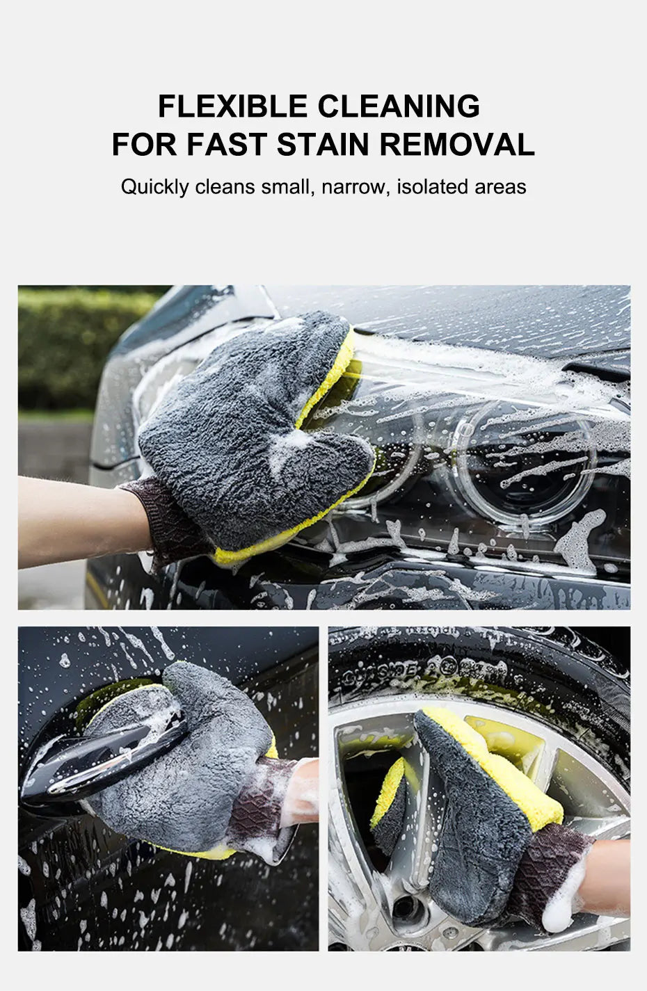 SEAMETAL Microfiber Car Washing Glove Double-Faced Thickened Coral Fleece Cleaning Brush Gloves Car Detailing Cleaner Care Tool