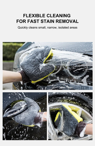 SEAMETAL Microfiber Car Washing Glove Double-Faced Thickened Coral Fleece Cleaning Brush Gloves Car Detailing Cleaner Care Tool